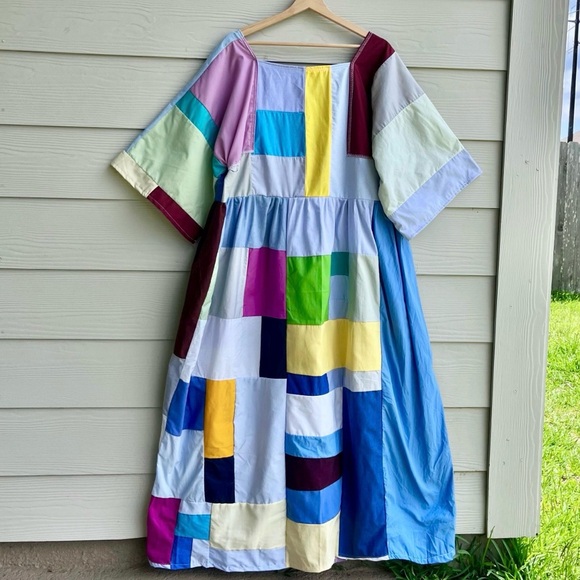 Handmade Quilted Patchwork Colorblock Dress SKU 05224 - Picture 3 of 10
